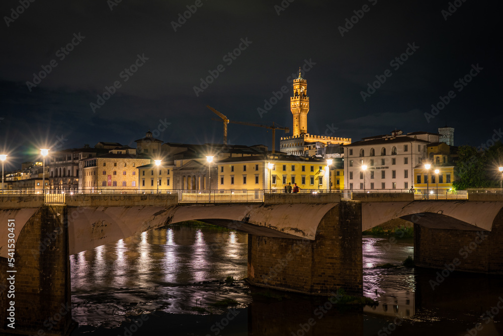 Fototapeta premium Skyline river Florence at night, Italy.