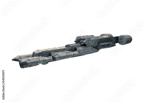 Canvas Print Futuristic spaceship, science fiction illustration, in flight isolated on white