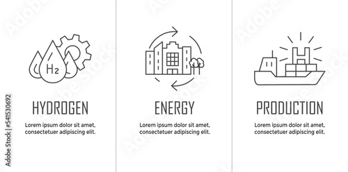 Clean Hydrogen Production as Green Energy Icon Set