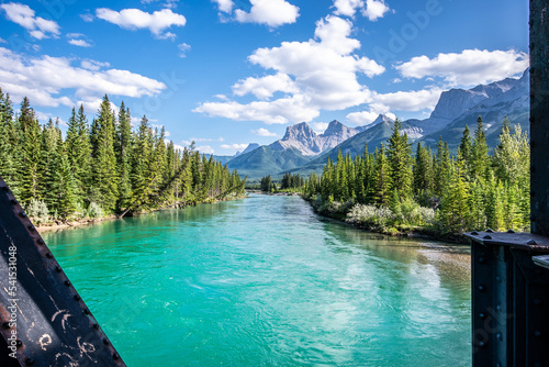 Scenic long exposure view by the Canmore Engine Bridge, Alberta, Canada. High Quality