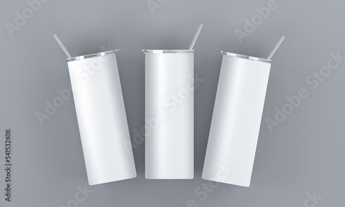 Dye sublimation 20oz skinny tumbler Mockup Add your own image and background 3d rendering top vie