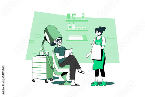 Woman getting hair incubation at hairdresser shop.