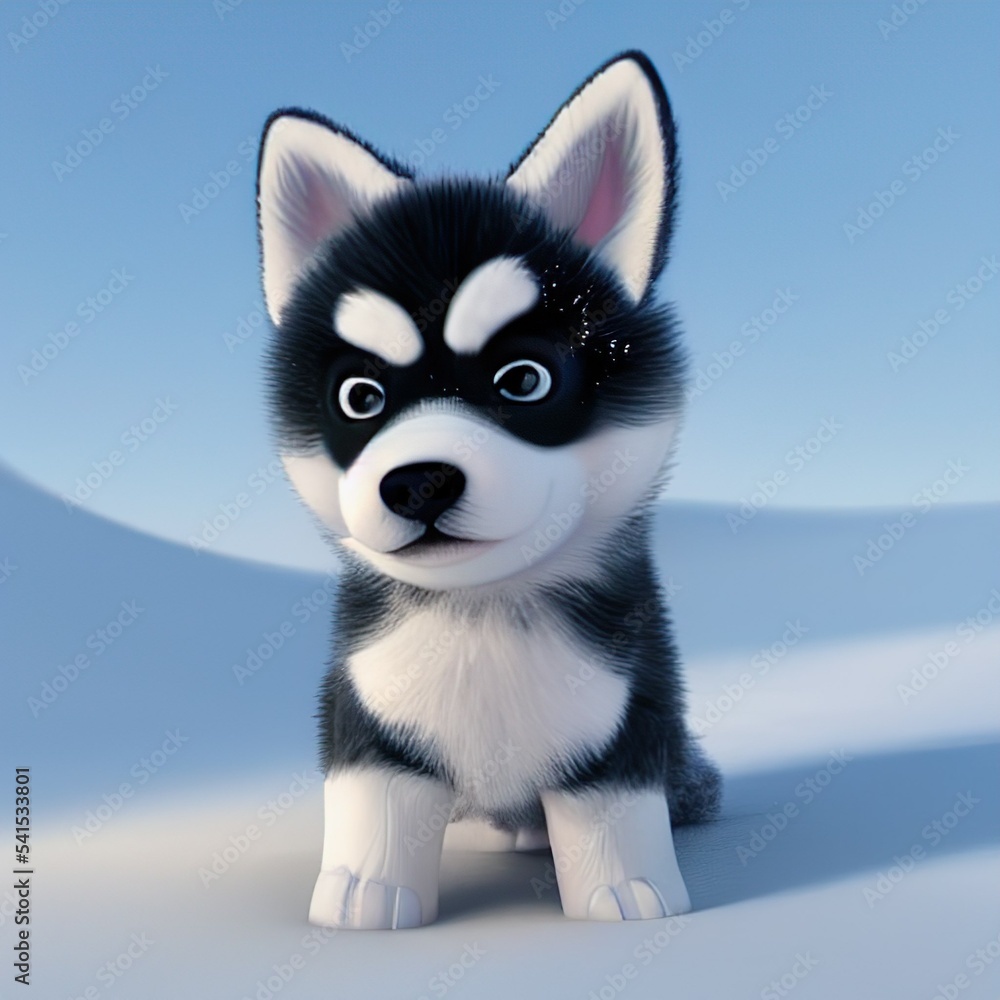 Cute Husky Puppy in Winter, made by AI