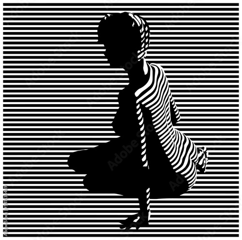 Pretty woman sitting by the window blinds shadow