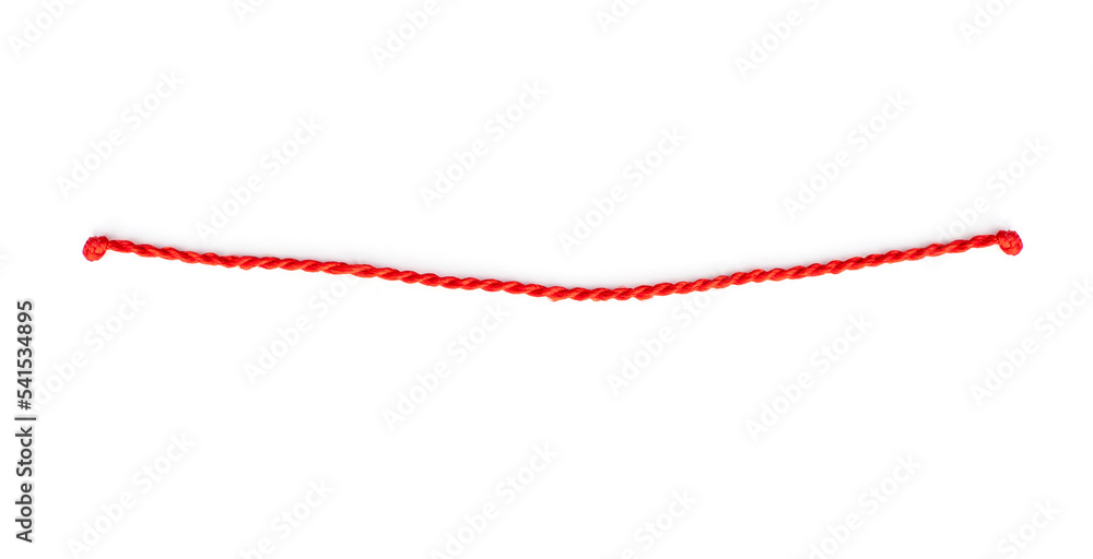 Thin red string or rope with knots isolated on white Stock Photo