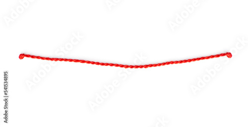 Thin red string or rope with knots isolated on white photo