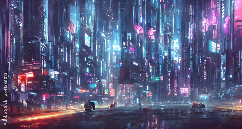 Illustration Futuristic Colourful Cityscape