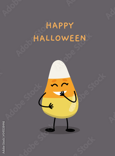 Happy Halloween Candy Corn card. laugh. Candies, sweets. Flat, cartoon, vector