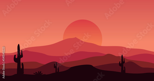 cactus mountain expanse background in red twilight © adi