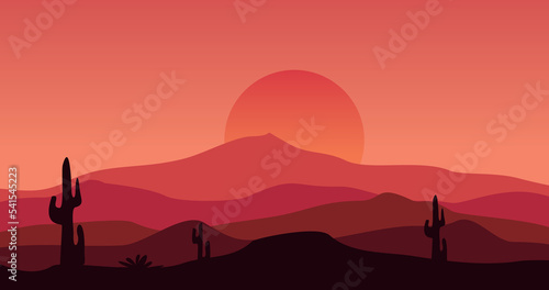 cactus mountain expanse background in red twilight