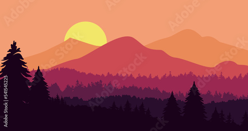 forest mountains expanse background at dusk