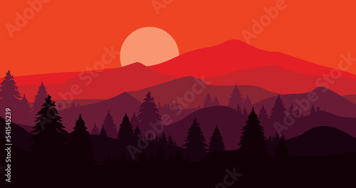 Fototapeta forest high mountain expanse background at dusk