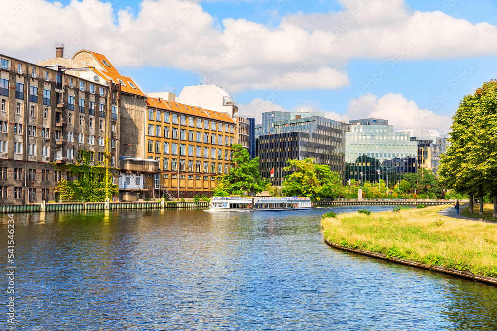 Picturesque buildings of the downtown of Berlin on the bank of the river Spree, Germany