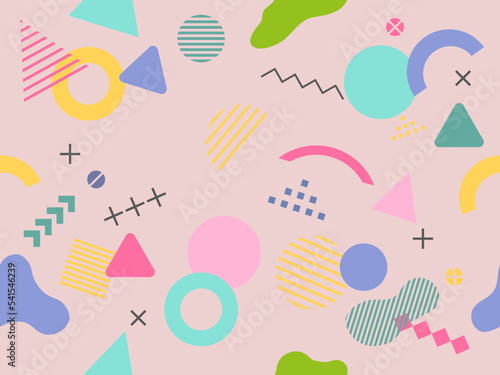 Abstract geometric background. Vintage memphis seamless pattern. Colorful pattern from geometric shapes in Memphis 80s-90s style. For use in web design, invitation, poster, textile print.