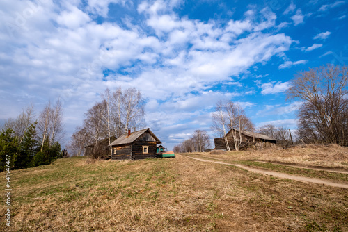 spring has come to the village, blue sky against the background of the house