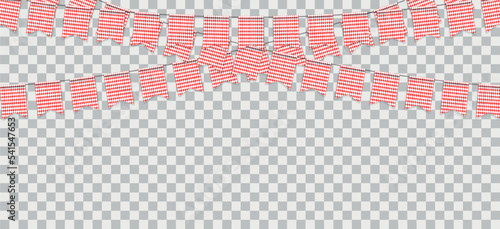 Oktober fest flags in realistic style for template presentation. Decoration and invitation covering. Bavarian checkered blue flag in transparent background. Vector illustration concept