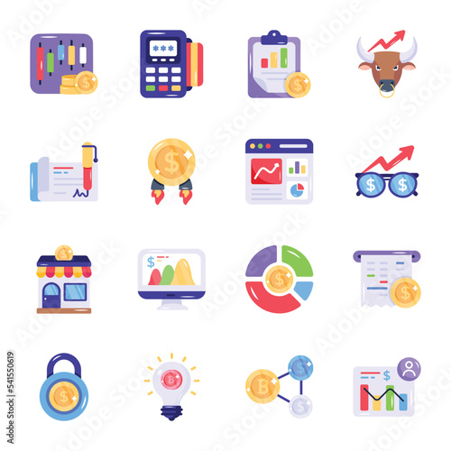 Collection of Finance Management Flat Icons 

