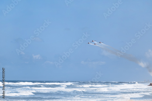 View of beautiful sea and sky with flying airplanes