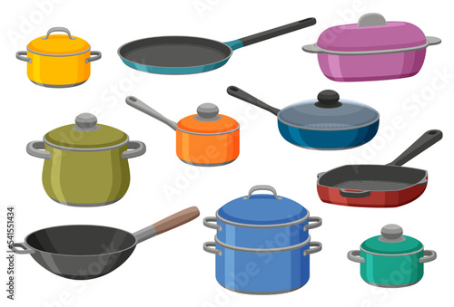 Kitchen utensils colorful isometric icons set. Vector illustration.