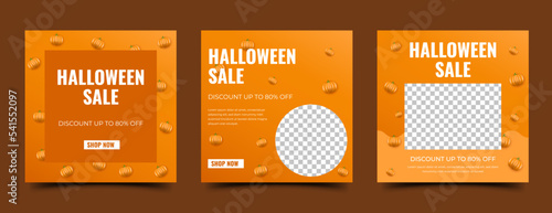 Set of Halloween sale social media post template design