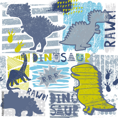 Seamless pattern with funny dinosaurs on background. kids Print for fashion clothes, fabric, t shirts