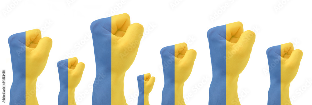 Fist on a white background. Flag of Ukraine. Russia's war against Ukraine. Victory Fist on a white background. Flag of Ukraine. Russia's war against Ukraine. Victory