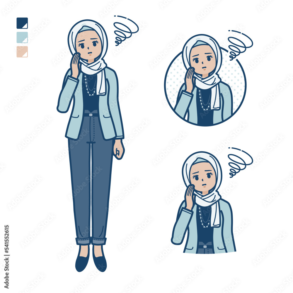 カジュアルファッションなアラビア人女性が困っているイラスト カジュアルファッションなアラビア人女性が困っているイラスト
