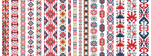 Collection of seamless patterns with Uzbek motifs. Classic geometric textures for carpets. Vector illustration.