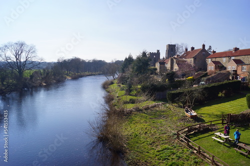 West Tanfield, England (UK): panoramic view of the village on the bank of river Ure photo