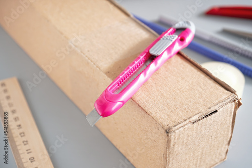 Pink utility knife with car...