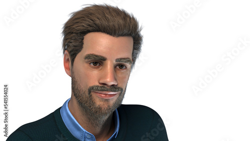 senior man forty years old with beard on transparent background studio portrait 3D illustration 
