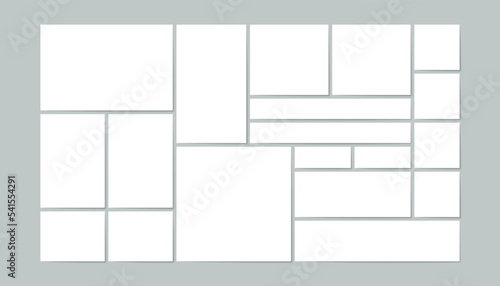 Moodboard layout. Minimalist photo collage frames, blank image border montage mockup. Vector mosaic art board