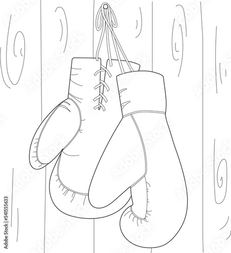 Boxing gloves vector illustration. Сontour boxing gloves hanging. icon Sports, feelings design concept. boxing gloves hanging. icon. coloring book pages.