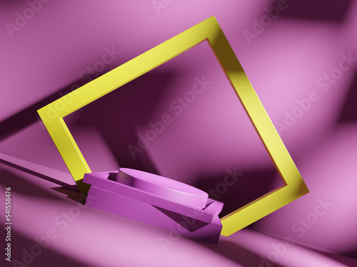 template design for cosmetics and spa treatments, yellow frame on pink background photo