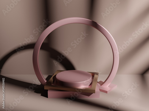 Design 3d template design beige frame on a light background with a stand for the product photo