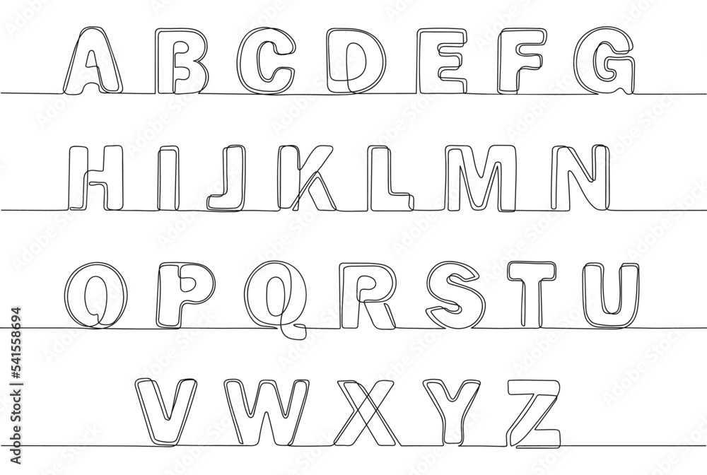Continuous one line font. Hand drawn alphabet, line art letters for calligraphic typography. Decorative linear lettering vector set Continuous one line font. Hand drawn alphabet, line art letters for calligraphic typography. Decorative linear lettering vector set
