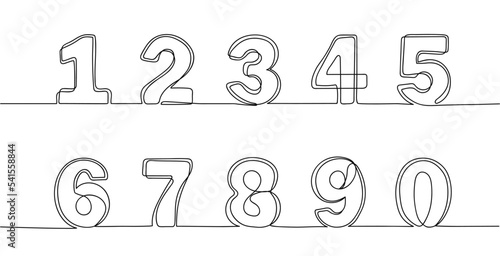 Continuous one line numbers. Hand drawn counting symbols, outline scribble number or sketch digit vector set
