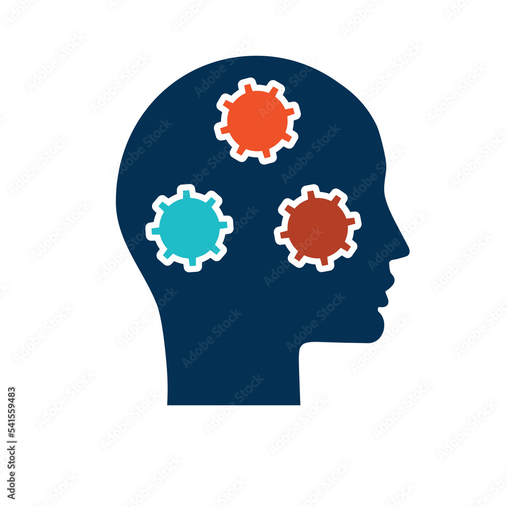 Infographic templates, head and colored gears, 3 positions, isolated Infographic templates, head and colored gears, 3 positions, isolated