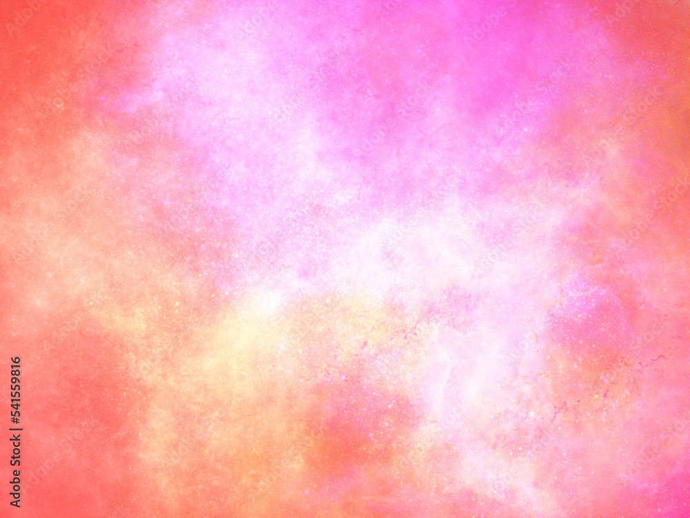 Cosmic abstract pink-orange background imitating coloured dust, splashes of paint