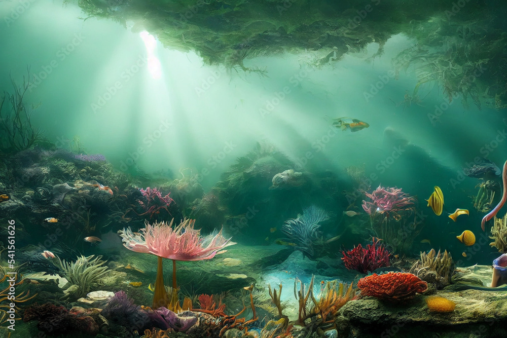 Obraz premium Underwater landscape, wallpaper background, digital art