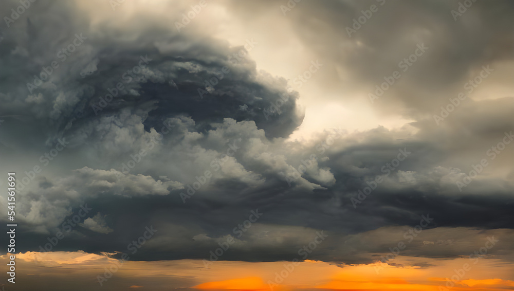 Fototapeta premium a supercell storm / thunderstorm with dark clouds far away in the distance on an open farming field