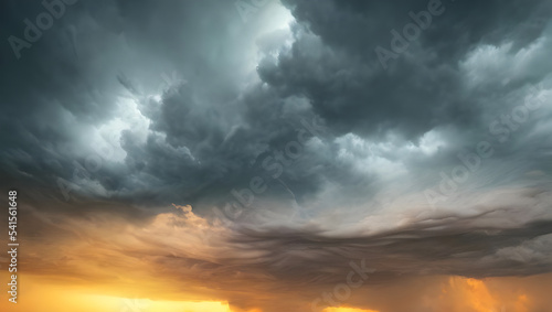 a supercell storm / thunderstorm with dark clouds far away in the distance on an open farming field