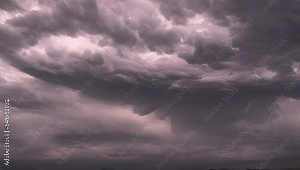 Obraz premium a supercell storm / thunderstorm with dark clouds far away in the distance on an open farming field
