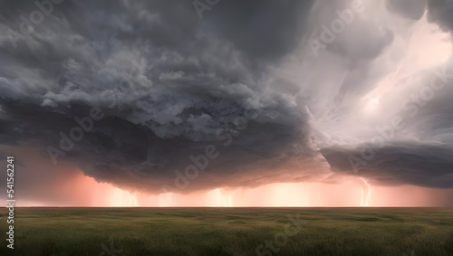 a supercell storm / thunderstorm with dark clouds far away in the distance on an open farming field © 39