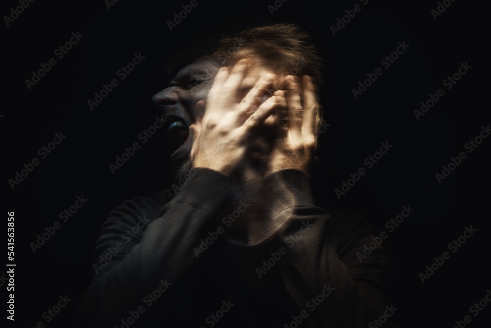 Double exposure on man projecting inner thoughts Double exposure on man projecting inner thoughts