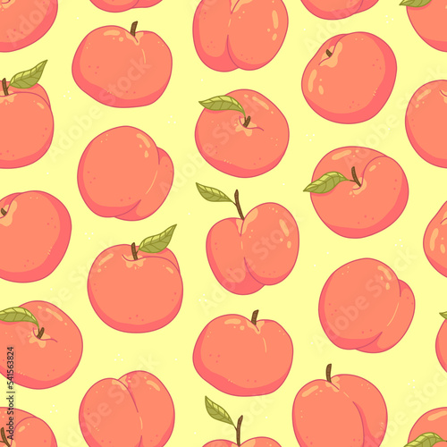Fototapeta Naklejka Na Ścianę i Meble -  Seamless pattern with peaches. background illustration of fruit food.