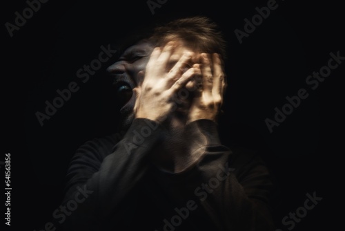 Double exposure on man projecting inner thoughts