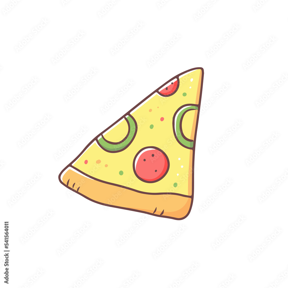 A slice of pizza with pepper and tomato isolated on a white background. fast food illustration. A slice of pizza with pepper and tomato isolated on a white background. fast food illustration.