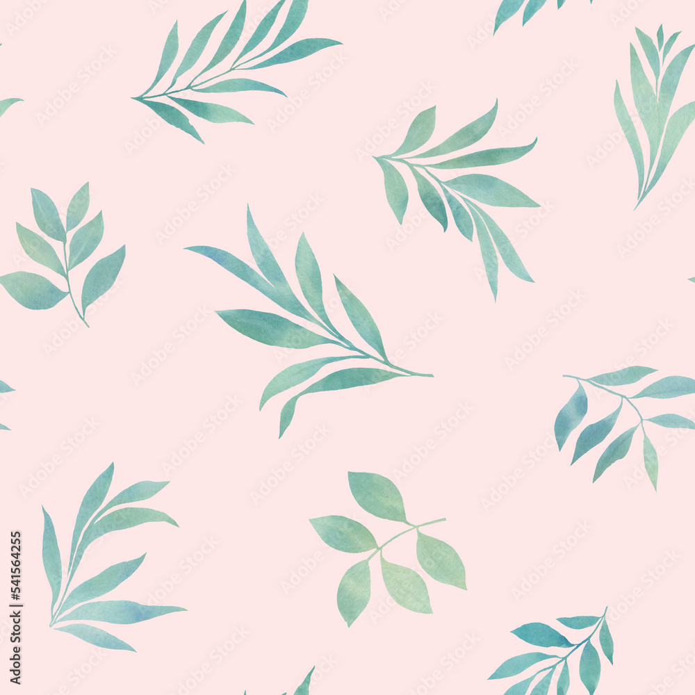 Leaves collected in a seamless pattern for design. Abstract watercolor leaves.