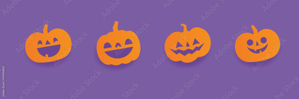 Fototapeta premium Halloween carved pumpkins. Jack O lantern flat icons.